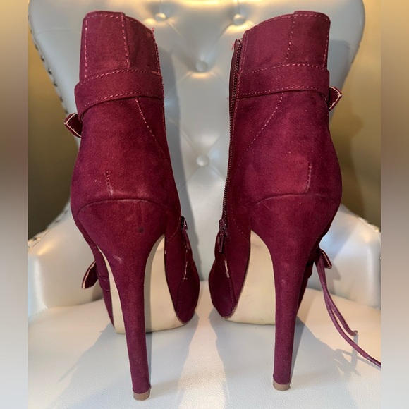 Burgundy Lace Up Boots - Picture 3 of 6
